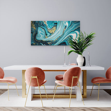 Canvas schilderij woonkamer Abstracte Luxe Kunst in het Blauw met Goud