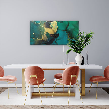 Canvas schilderij woonkamer Abstracte Kunst - Groen met Goud