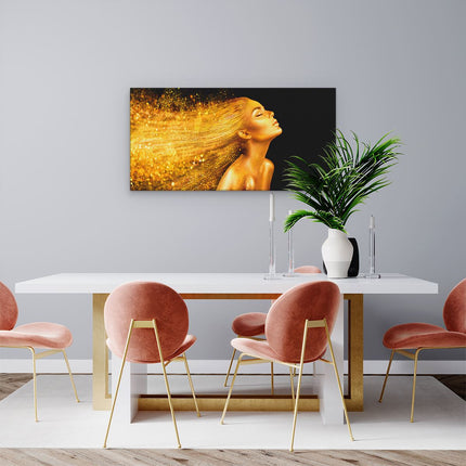 Canvas schilderij woonkamer Gouden Vrouw met Lange Haren