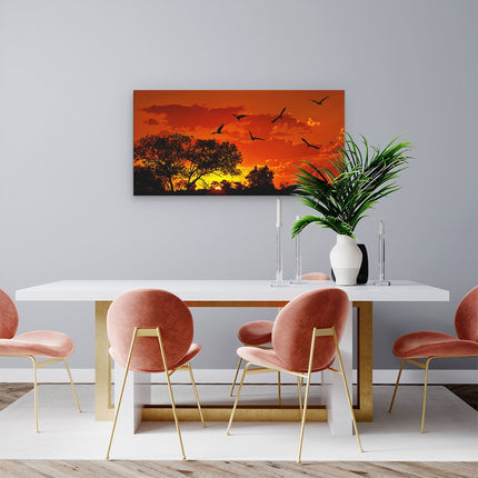 Canvas schilderij woonkamer Afrikaans Landschap bij Zonsondergang