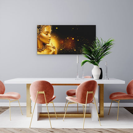 Canvas schilderij woonkamer Gouden Meisje met Juwelen