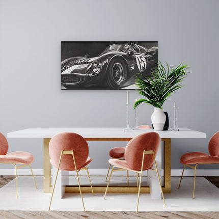 Canvas schilderij woonkamer Zwart Wit Tekening van een Raceauto