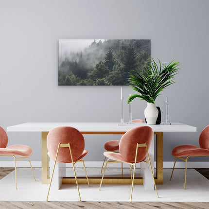 Canvas schilderij woonkamer Bos Bedekt met Mist