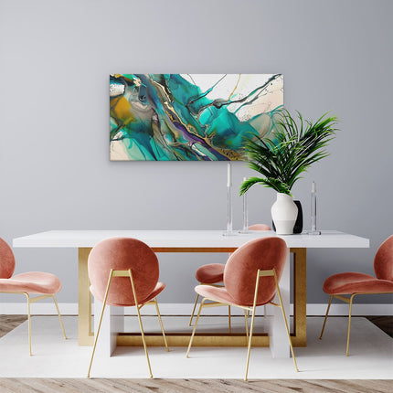 Canvas schilderij woonkamer Abstract Kunstwerk met Blauwe, Groene en Gele Kleuren