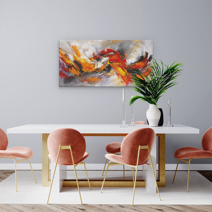 Canvas schilderij woonkamer Abstract Kunstwerk met Oranje, Gele en Zwarte Kleuren