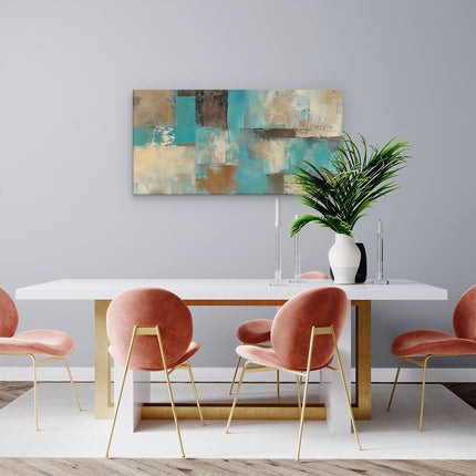 Canvas schilderij woonkamer Abstract Kunstwerk met Blauwe, Bruine en Bruine Kleuren