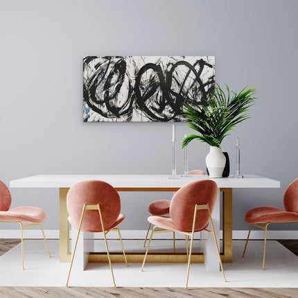 Canvas schilderij woonkamer Zwart Wit Kunstwerk met Veel Wervelingen