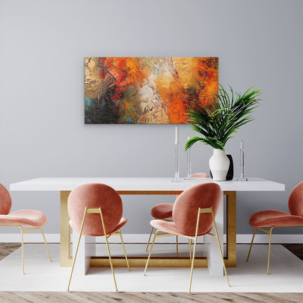 Canvas schilderij woonkamer Abstract Kunstwerk met Oranje, Zwarte en Witte Kleuren