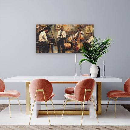 Canvas schilderij woonkamer Kunstwerk van een Groep Muzikanten die Muziek Spelen