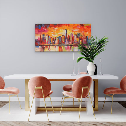 Canvas schilderij woonkamer Abstract Kunstwerk van de Skyline van een Stad