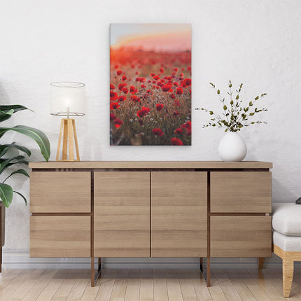 Canvas schilderij interieur Rode Klaprozen Bloemenveld Zonsondergang