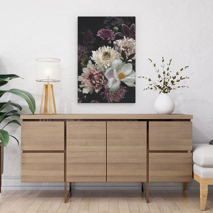 Canvas schilderij interieur Diverse Bloemen Op Zwart Achtergrond