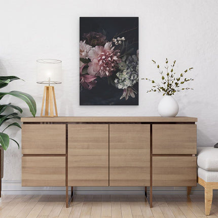 Canvas schilderij interieur Diverse Bloemen Op Zwart Achtergrond