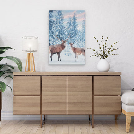 Canvas schilderij interieur Twee Herten In Het Bos Met Sneeuw