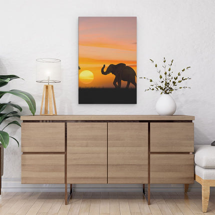 Canvas schilderij interieur Olifant Silhouet Tijdens Zonsondergang 