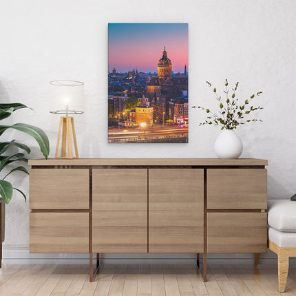 Canvas schilderij interieur Amsterdam Skyline Bij Zonsondergang 