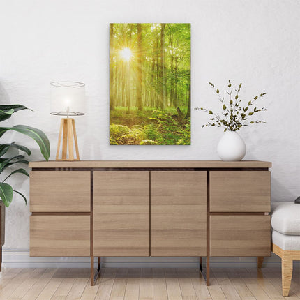 Canvas schilderij interieur Groen Bos Met Schijnende Zonnestralen