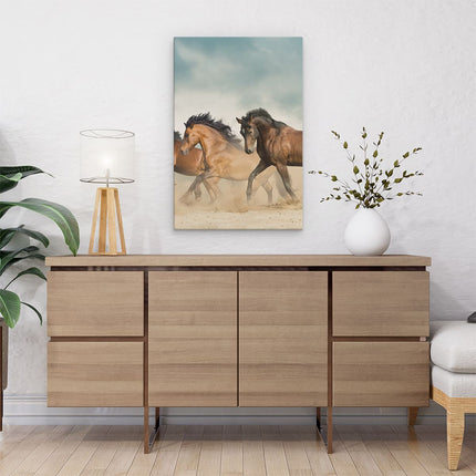 Canvas schilderij interieur Drie Bruine Paarden