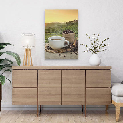 Canvas schilderij interieur Kopje Koffie Op Een Plantage Achtergrond6