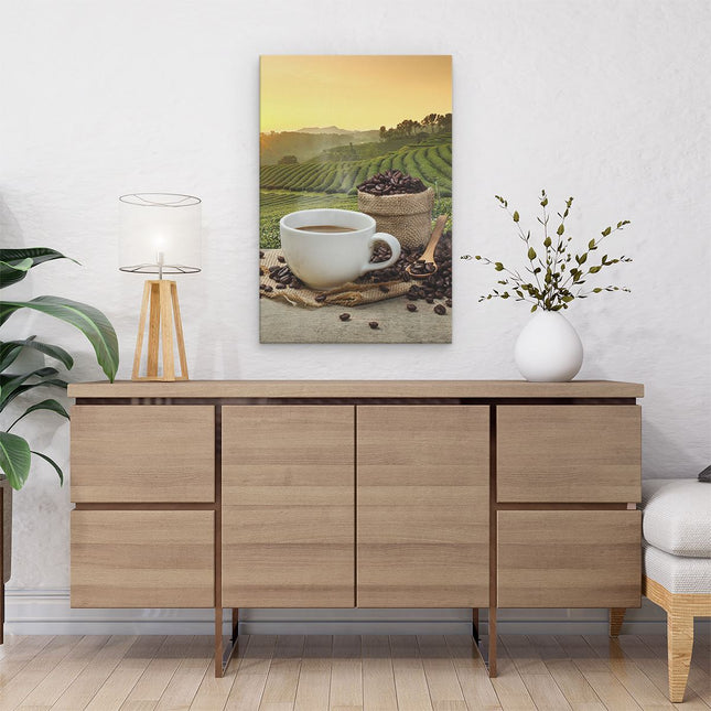 Canvas schilderij interieur Kopje Koffie Op Een Plantage Achtergrond6