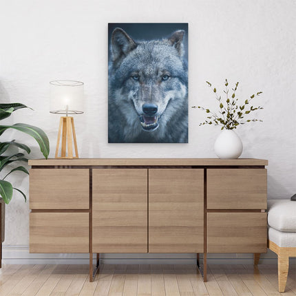 Canvas schilderij interieur Wolvenkop Met Blauwe Ogen - Wolf