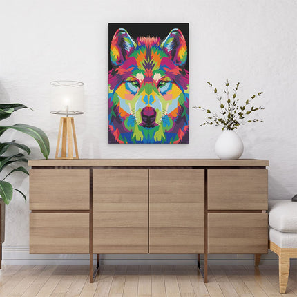 Canvas schilderij interieur Gekleurde Wolvenkop - Wolf - Abstract