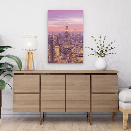 Canvas schilderij interieur New York Skyline Met Lichten Bij Zonsondergang