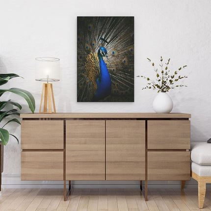 Canvas schilderij interieur Blauwe Pauw Met Grote Veren