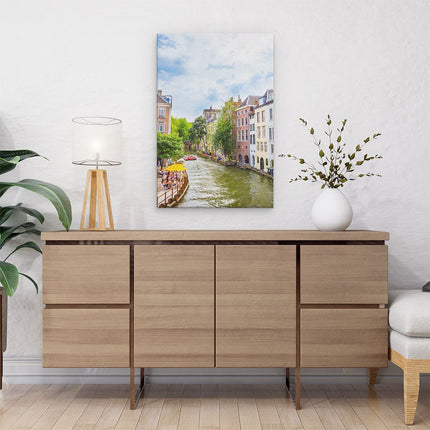 Canvas schilderij interieur Huizen Aan De Oudegracht In Utrecht
