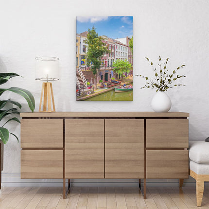 Canvas schilderij interieur Huisjes Aan De Oudegracht In Utrecht