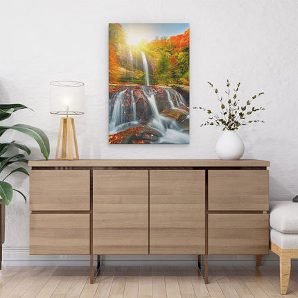 Canvas schilderij interieur Waterval In De Herfst Kleuren