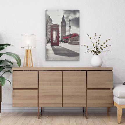 Canvas schilderij interieur Rode Telefooncel in Londen bij de Big Ben