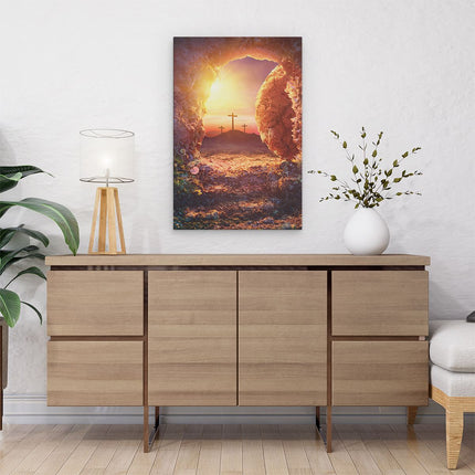 Canvas schilderij interieur Kruisiging bij Zonsopgang - Opstanding Jezus