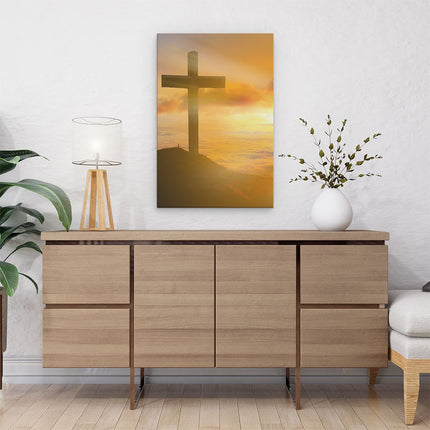 Canvas schilderij interieur Kruis van Jezus Christus bij Zonsondergang