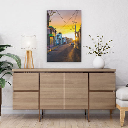 Canvas schilderij interieur Cuba Kleurrijke Huisjes bij Zonsondergang