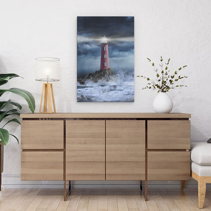 Canvas schilderij interieur Vuurtoren op een Storm Zee met Golfen Water