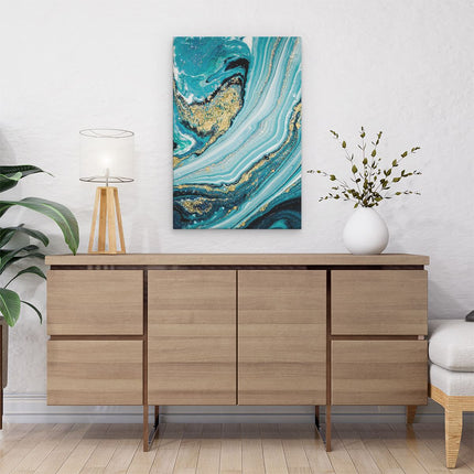 Canvas schilderij interieur Abstracte Luxe Kunst in het Blauw met Goud