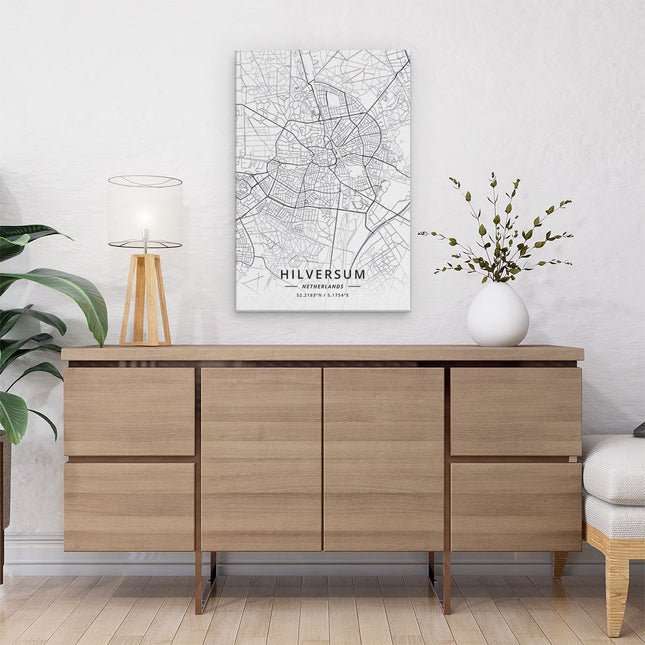 Canvas schilderij interieur Stadskaart Hilversum in het Wit
