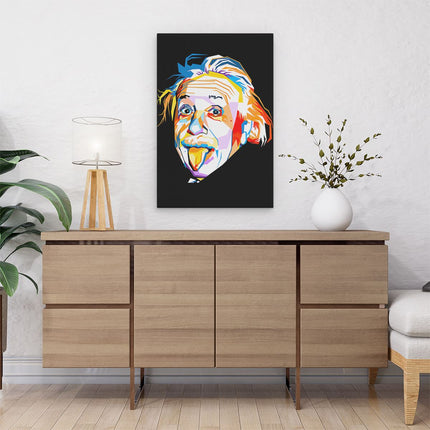Canvas schilderij interieur Albert Einstein in Abstracte Kleuren