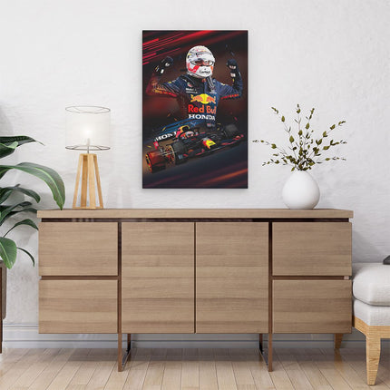 Canvas schilderij interieur Max Verstappen bij Red Bull F1