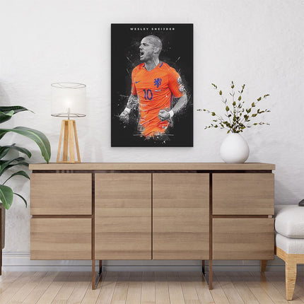 Canvas schilderij interieur Wesley Sneijder bij het Nederlands Elftal
