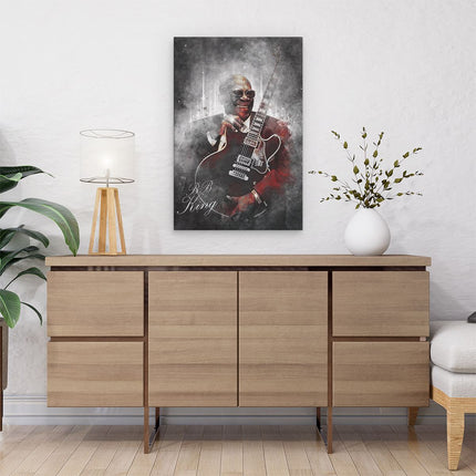 Canvas schilderij interieur B.B. King met zijn Gitaar