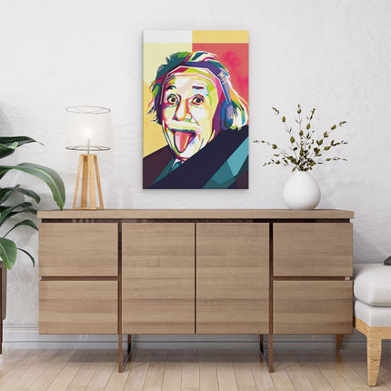 Canvas schilderij interieur Albert Einstein in Abstracte Kleuren