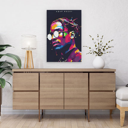 Canvas schilderij interieur Rapper A$AP Rocky in Abstracte Kleuren