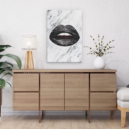Canvas schilderij interieur Zwarte Lippen op een Wit Achtergrond