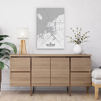 Canvas schilderij interieur Stadskaart Lelystad in het Wit