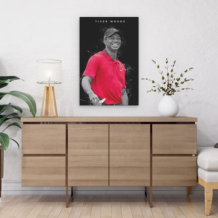 Canvas schilderij interieur Golfer Tiger Woods Lachend