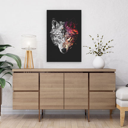 Canvas schilderij interieur Wolf in Geometrische Vormen