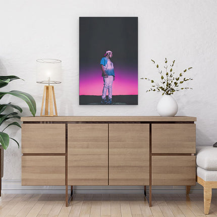 Canvas schilderij interieur Lil Uzi Vert met een Roze Gloed