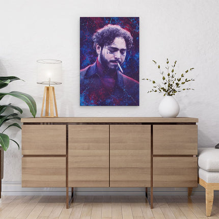 Canvas schilderij interieur Post Malone met een Sigaret